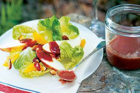 Cherry dressing on a tossed green salad