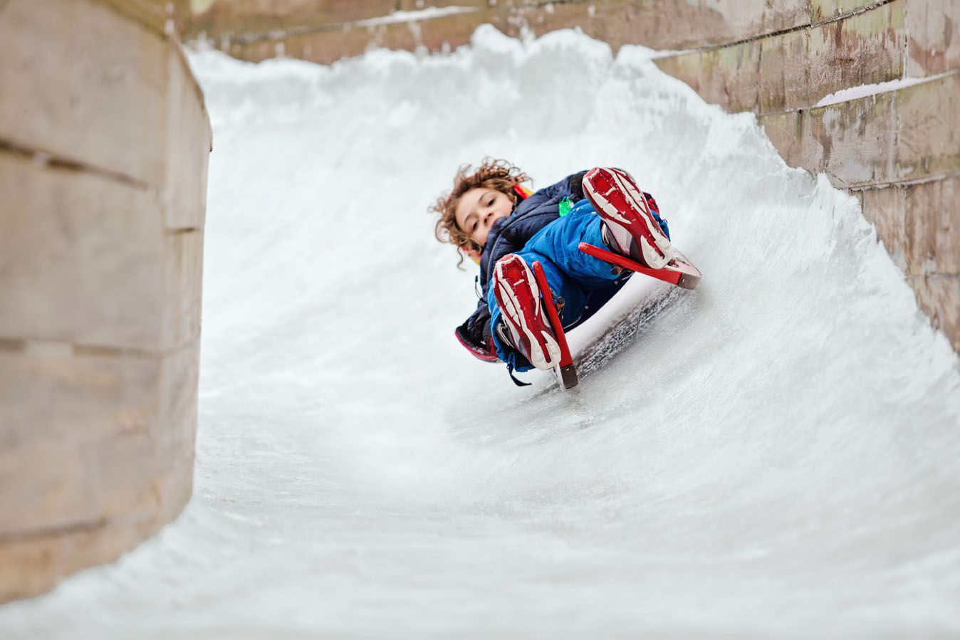 Luge Sledding in Muskegon, Michigan.