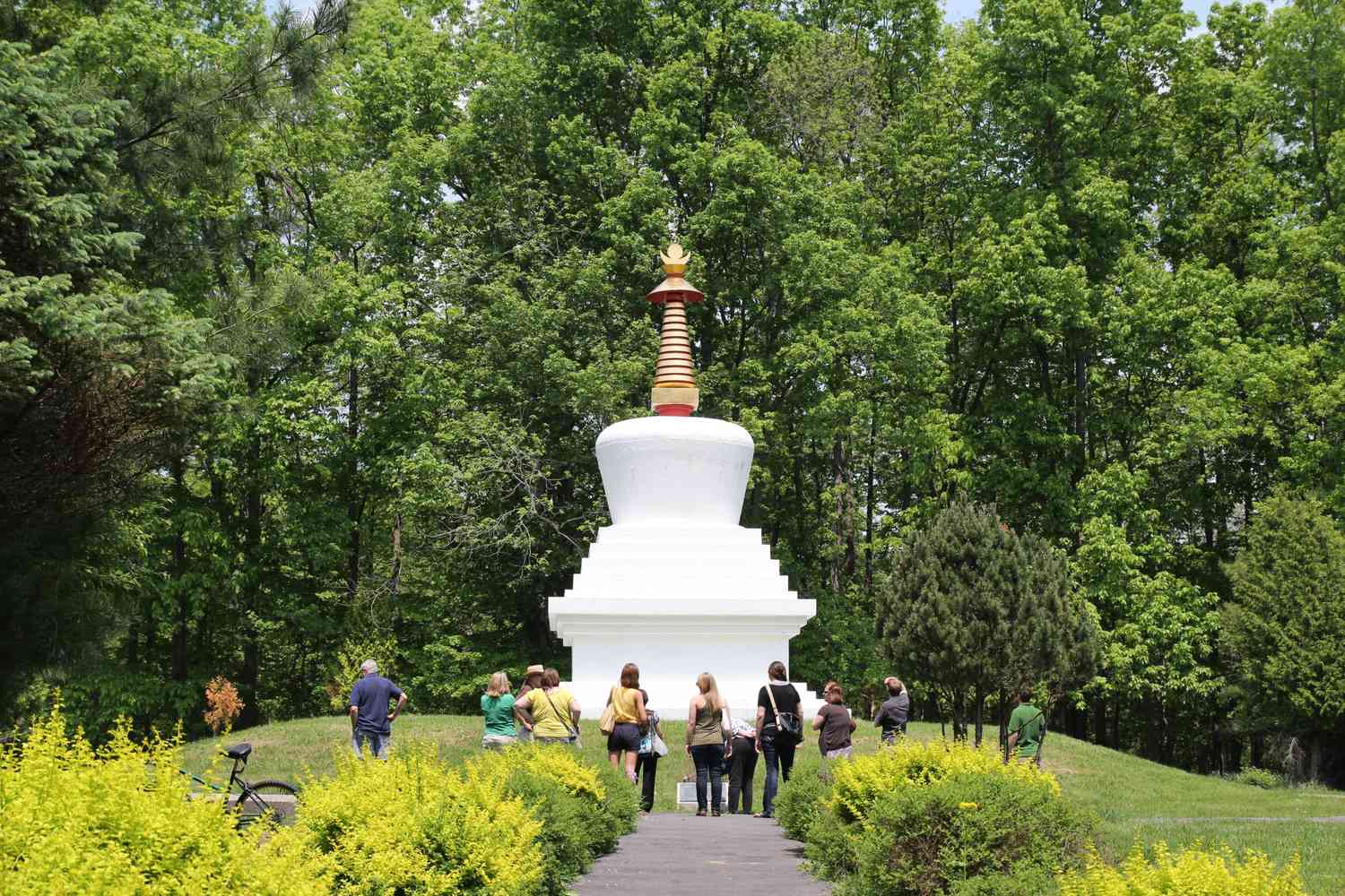 Visitors at Tibetan Mongolian Buddhist Cultural Center stupa